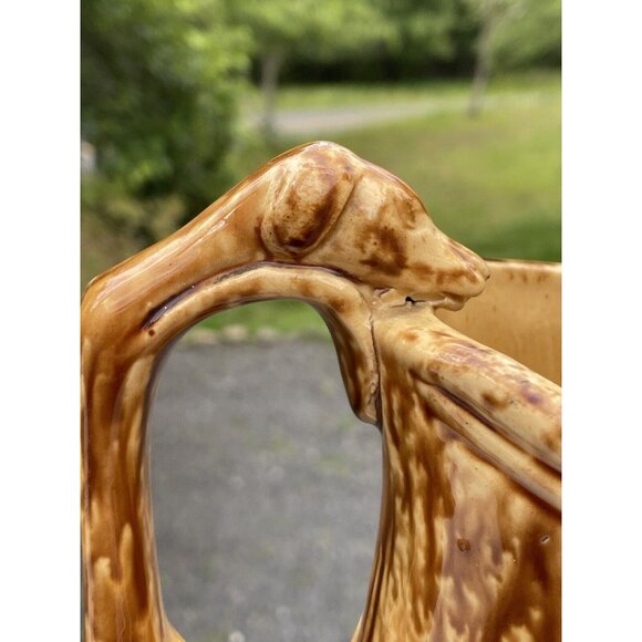 Rare Antique Bennington Rockingham Dog Handle Hunt Scene Pitcher Yellow ware - Picture 10 of 16